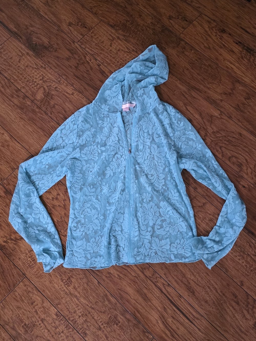 Victoria's Secret Aqua Lace Hooded Zip Jacket